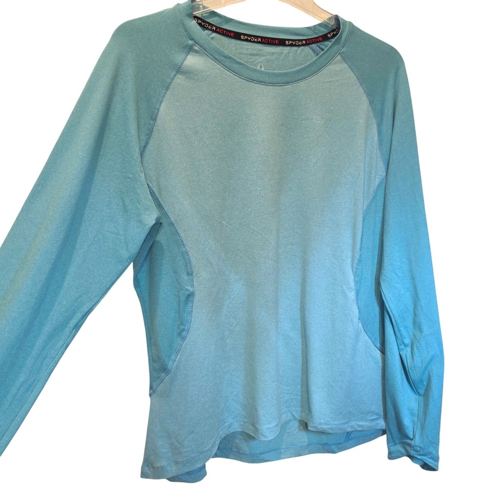 Spyder Active Shirt Womens Long Sleeve Pullover Top Sz XL Green Two Tone Stretch - Picture 2 of 13